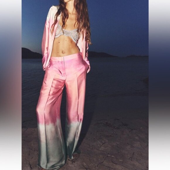 ZARA TIE DYE PRINT WIDE LEG PANTS - Picture 1 of 3